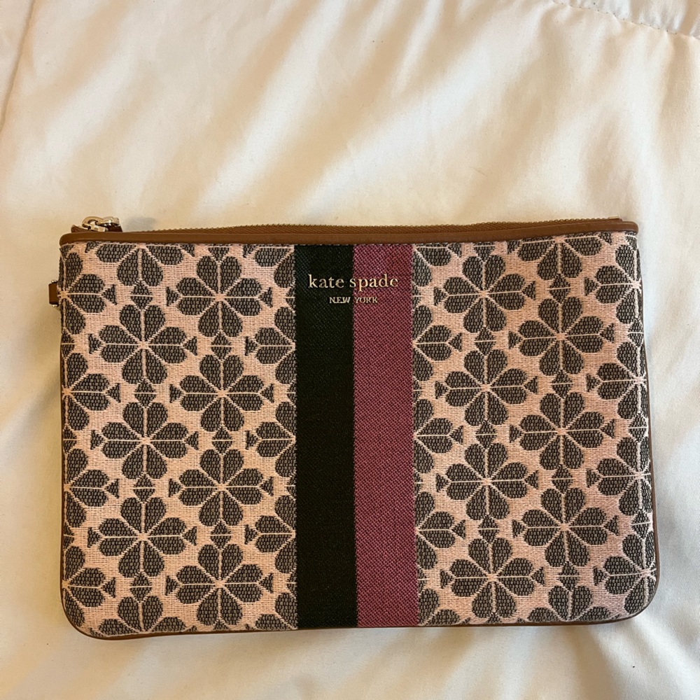 Kate Spade Jaquard Pink and Black Floral Clutch